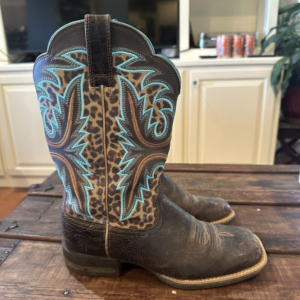 Ariat Lonestar Brown Turquoise Leather Boots Women’s Size 8 - Picture 3 of 7